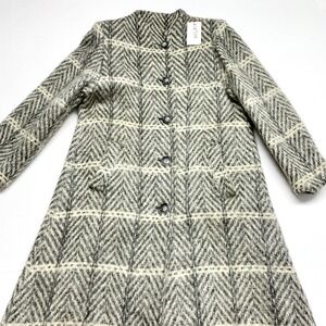 Paul Levy Vintage Mohair Wool Coat Womens Size M Grey Herringbone Long Jacket L